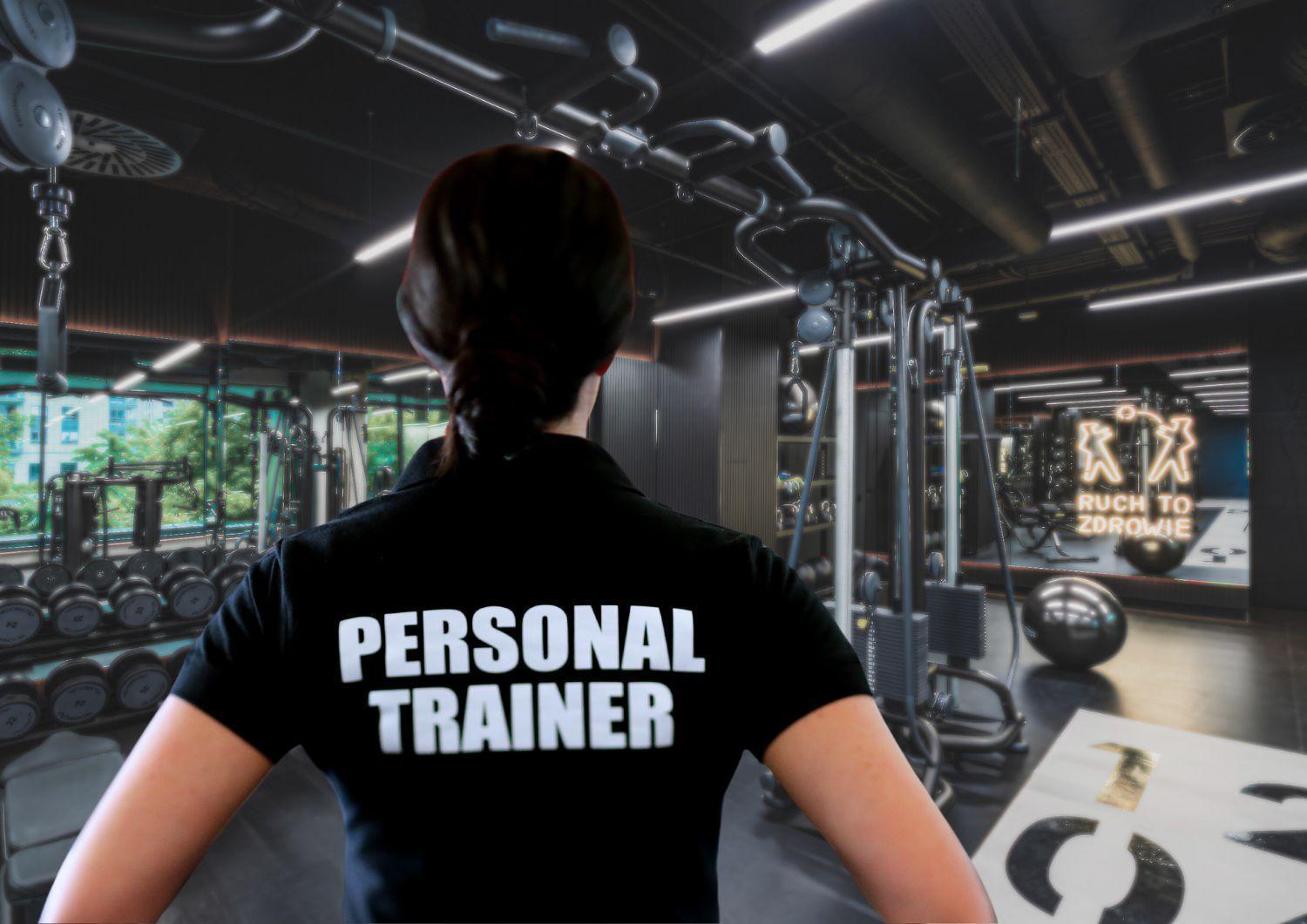 Aparthotel Royal Tulip Warsaw Centre Exterior foto The image shows the back of a person wearing a black shirt with the words "PERSONAL TRAINER" printed in large white letters. The setting appears to be a gym, featuring various workout equipment and weightlifting machines in the background. There are 